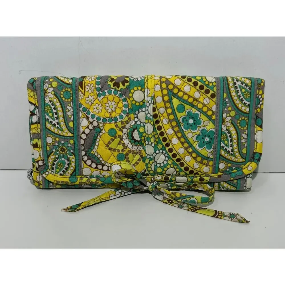 Vera Bradley LEMON PARFAIT Jewelry Role Travel Tote Quilted Yellow Tie